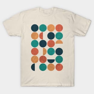 Mid Century Modern Abstract Circles Teal, Orange, Yellow T-Shirt